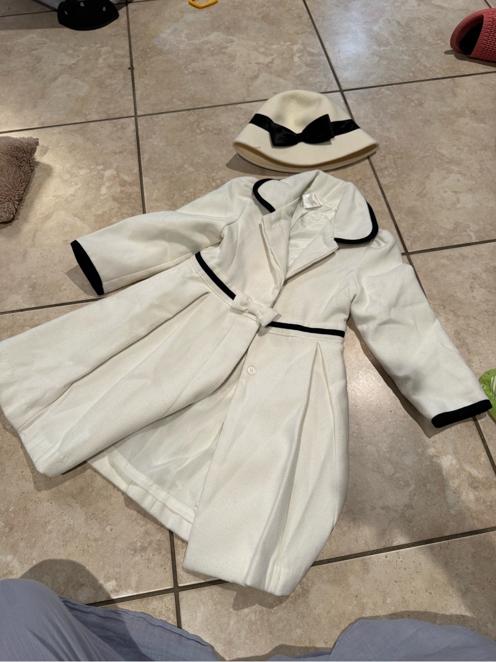 Gymboree Ivory Coat with Black Trim and Matching Hat